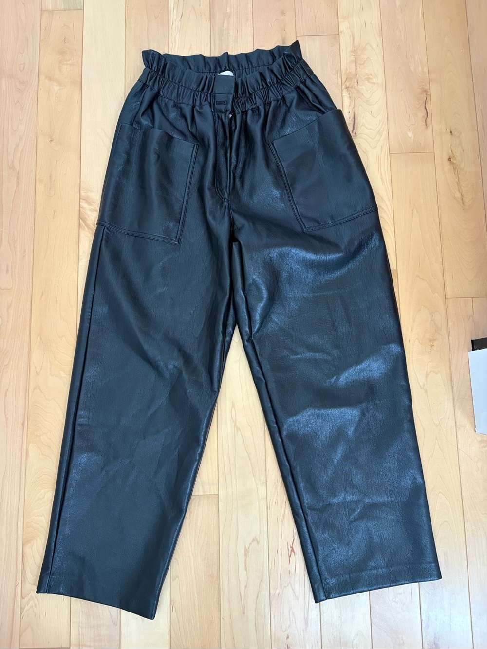 Wilfred Black Faux Leather High-Rise Drawstring Flare Pants